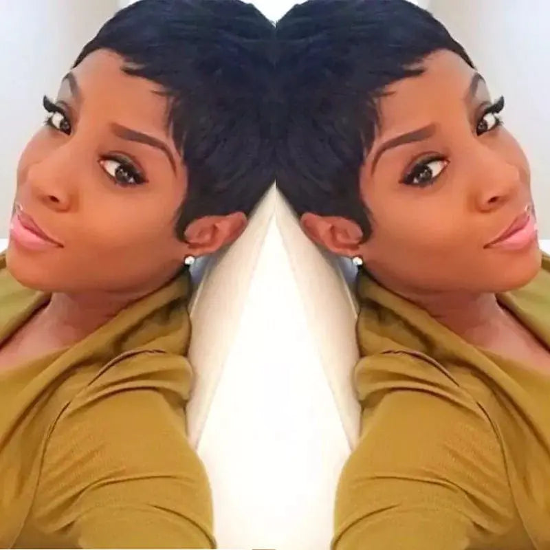 Short Straight Wig with Side Bangs for Women
