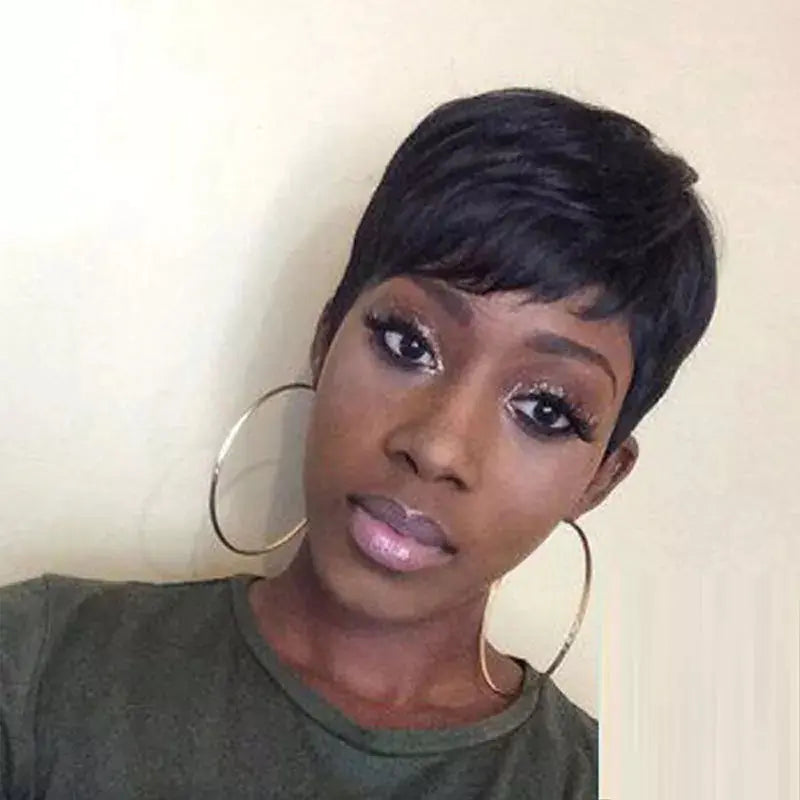 Short Straight Wig with Side Bangs for Women
