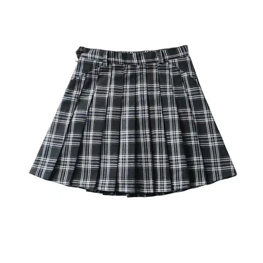 European American Women's Fashion Thick Plaid Pleated Skirt