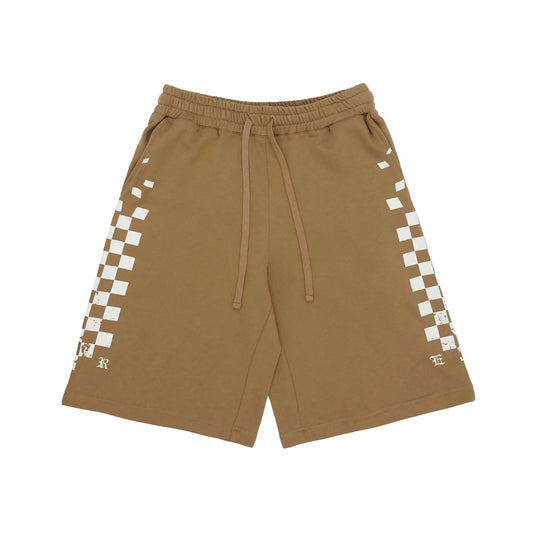Beige Knit Check Print Shorts