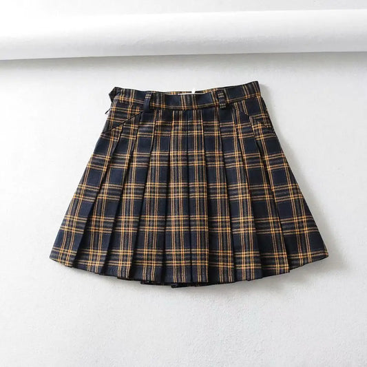 European American Women's Fashion Thick Plaid Pleated Skirt