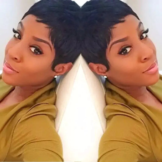 Short Straight Wig with Side Bangs for Women